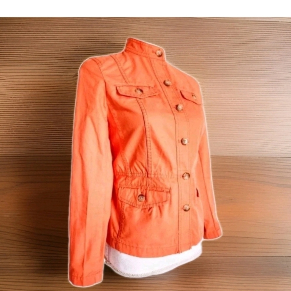 Talbots Petites 100% Cotton Orange Button-Up Blazer Jacket PP Front Pockets Xs